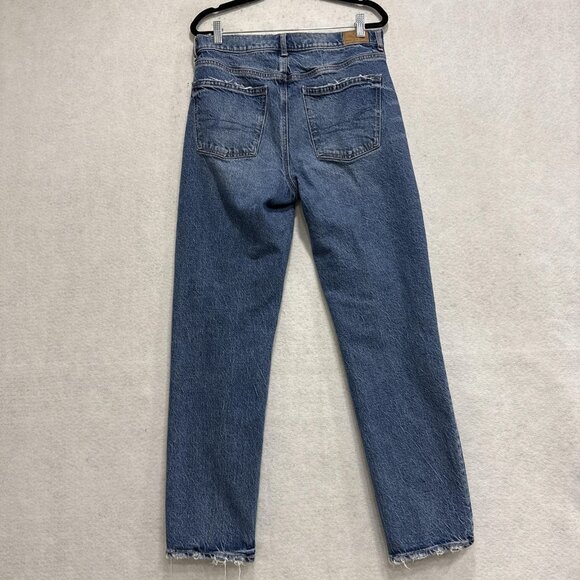 American Eagle Jeans Womens 8 Blue Super High Rise Straight Raw Hem Denim - Picture 8 of 13